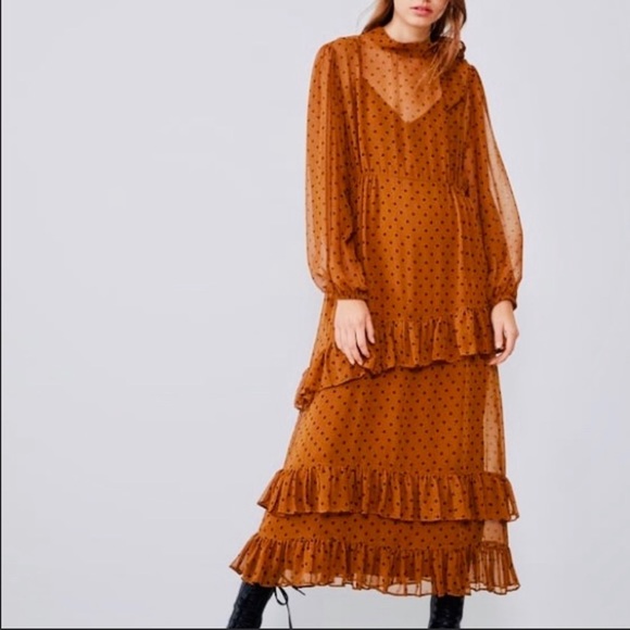 zara orange polka dot dress Zara | Dresses | Zara Orange And Black Polka Dot Ruffle Dress